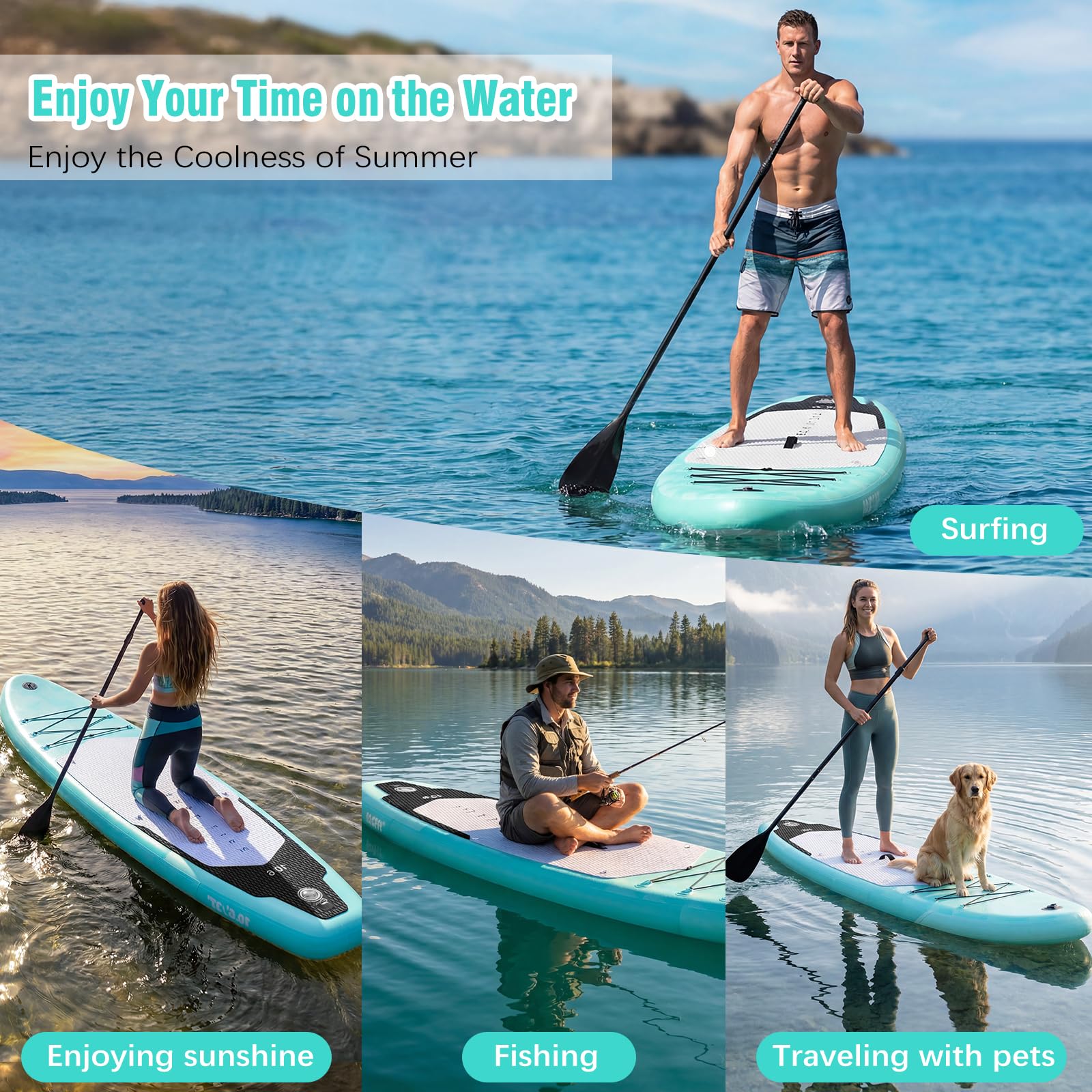 Tabla de Paddle Surf Hinchable para Adultos de 320 cm,Totalmente Equipada: Remo,Bomba de Aire, 3 Aletas,Excelente Estabilidad,Adecuada para Principiantes y Surfistas Avanzados