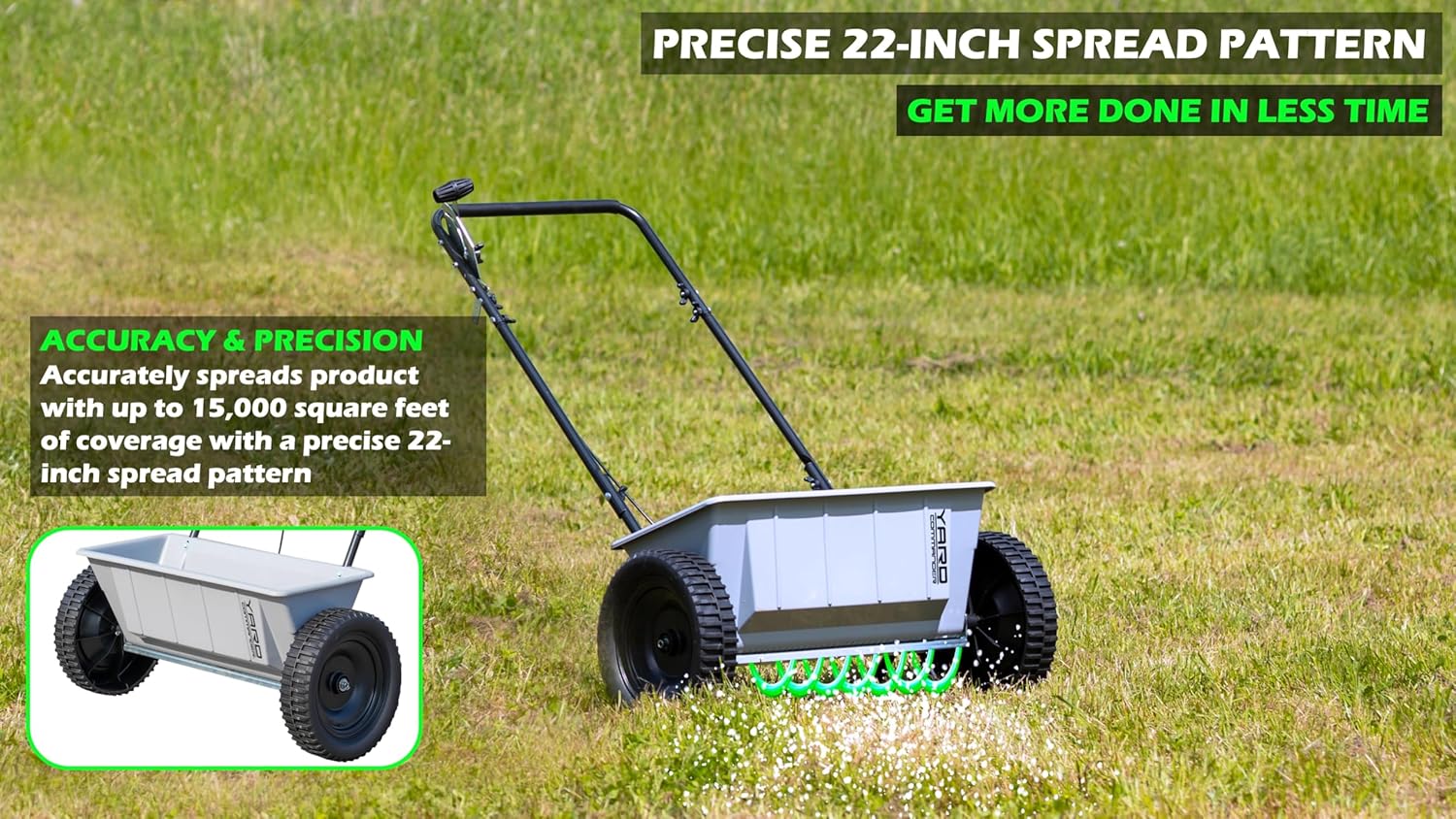 Yard Commander - 60 LB Walk-Behind Push Drop Spreader - Holds Up to 15,000 SQFT of Product - Great for Applying Fertilizer & Grass Seed - Adjustable Drop Rate & Composite Hopper
