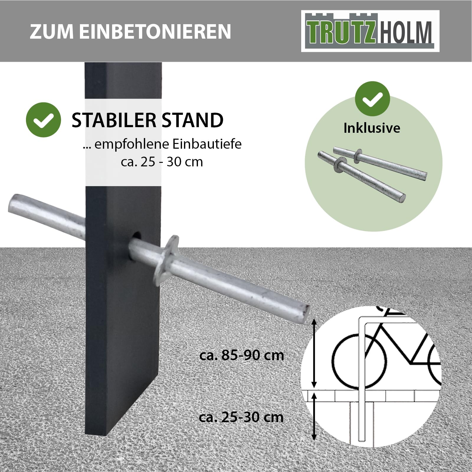 TRUTZHOLM 2x Fahrradanlehnbügel 115 x 76 cm Flachstahl 12 mm pulverbeschichtet rostfrei Fahrradständer zum Einbetonieren doppelseitig nutzbarer Fahrradhalter für je 2 Fahrräder in Anthrazit Baumarkt