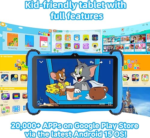 Miniatura 2 de Tableta para niños de 7 pulgadas, Android 15 para niños, Octa-Core, 10 GB de RAM +64 GB de ROM de 512 GB expandir, doble cámara, con funda