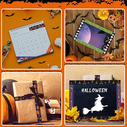 Miniatura 5 de SANNIX 12 rollos de cinta Washi de Halloween de 0.59 pulgadas de ancho para Halloween, calabaza, fantasma, murciélago, cinta adhesiva para