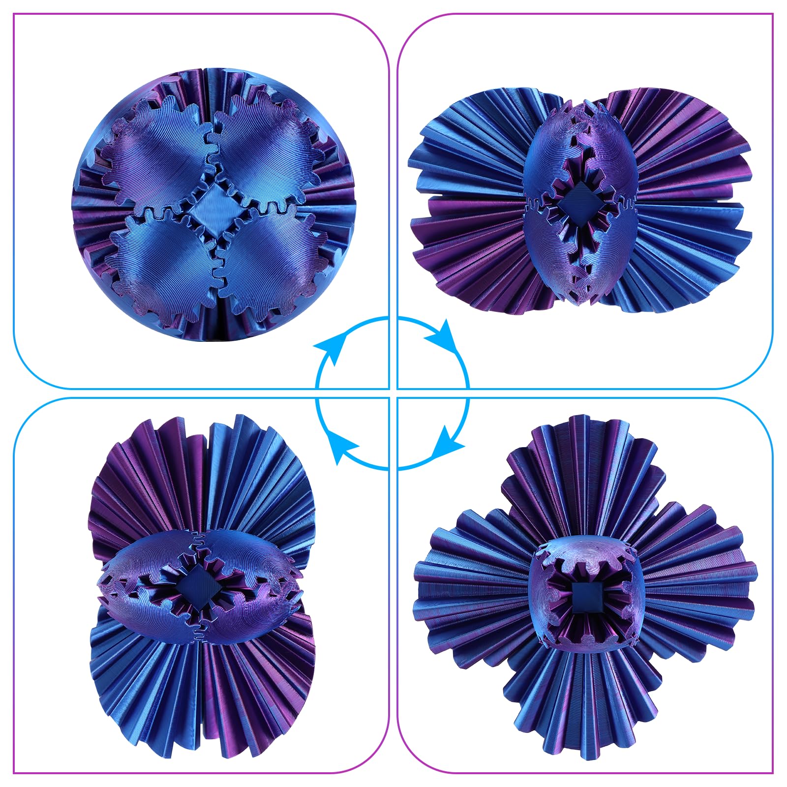 Farerkass Fidget de Bola De Engranaje Impreso en 3D, Esfera de Engranajes, Juguete de Bola de Engranaje, Juguete Antiestrés con Forma de Cubo Y Esfera de Engranaje, Hilandero de Cubo (Azul Morado)