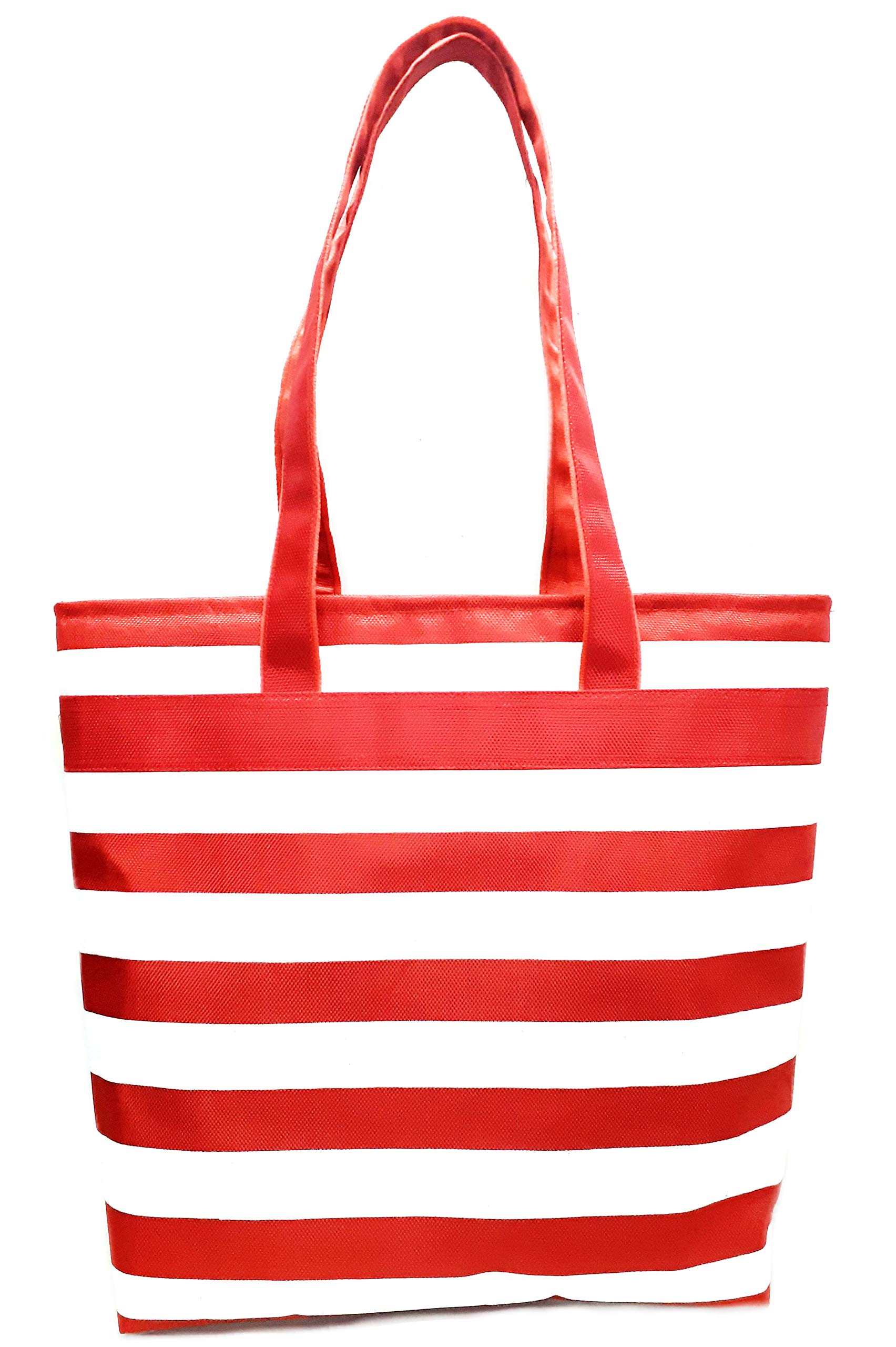 JustoBag Girl's Nylon Fabric Stripes Large Capacity Tote Shoulder Bag (White Red) 3