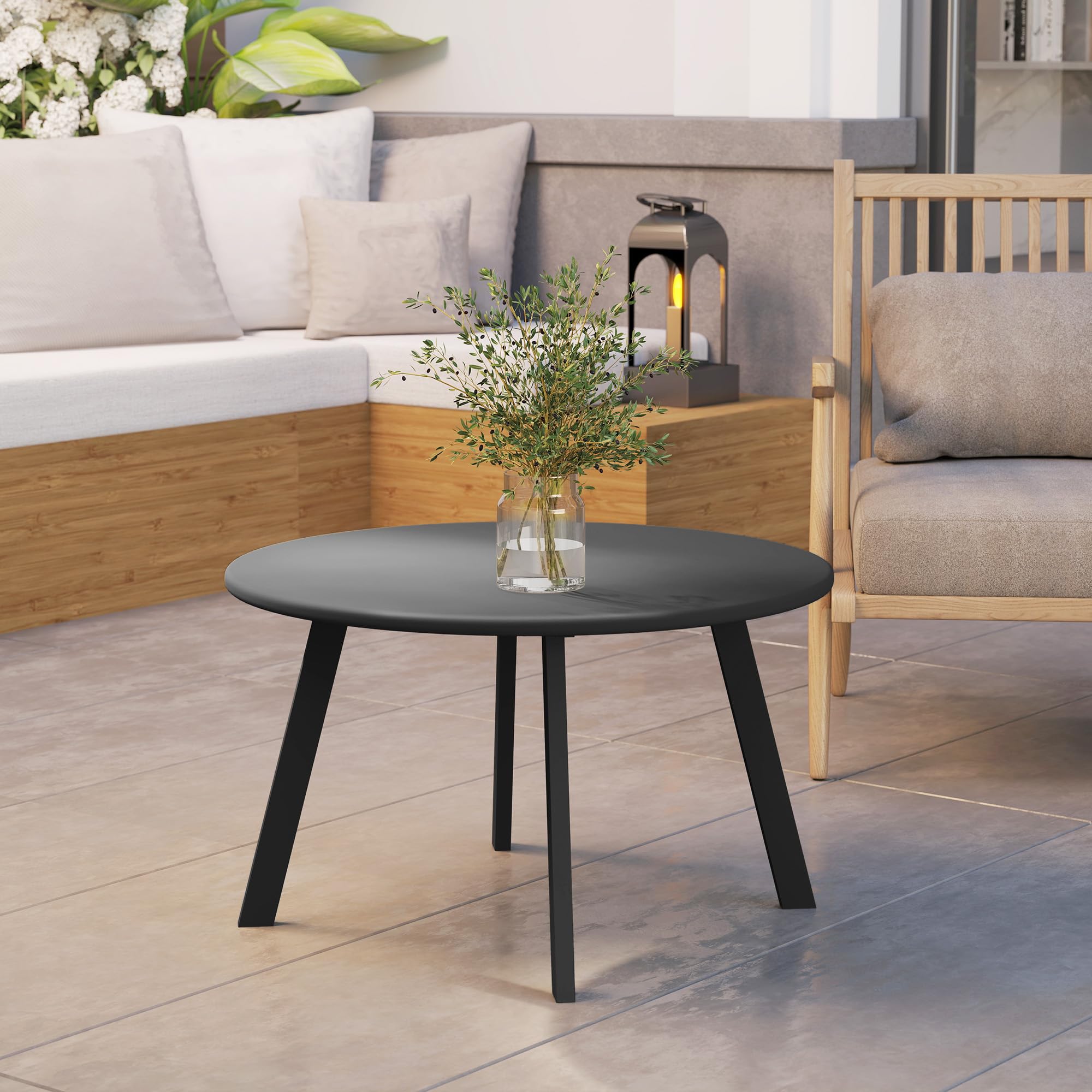 Outsunny Mesa de Centro de Jardín Redonda de Metal Mesa Auxiliar con Bordes Redondeados Patas Antideslizantes Mesa de Café para Patio Balcón Salón Ø70x42 cm Negro