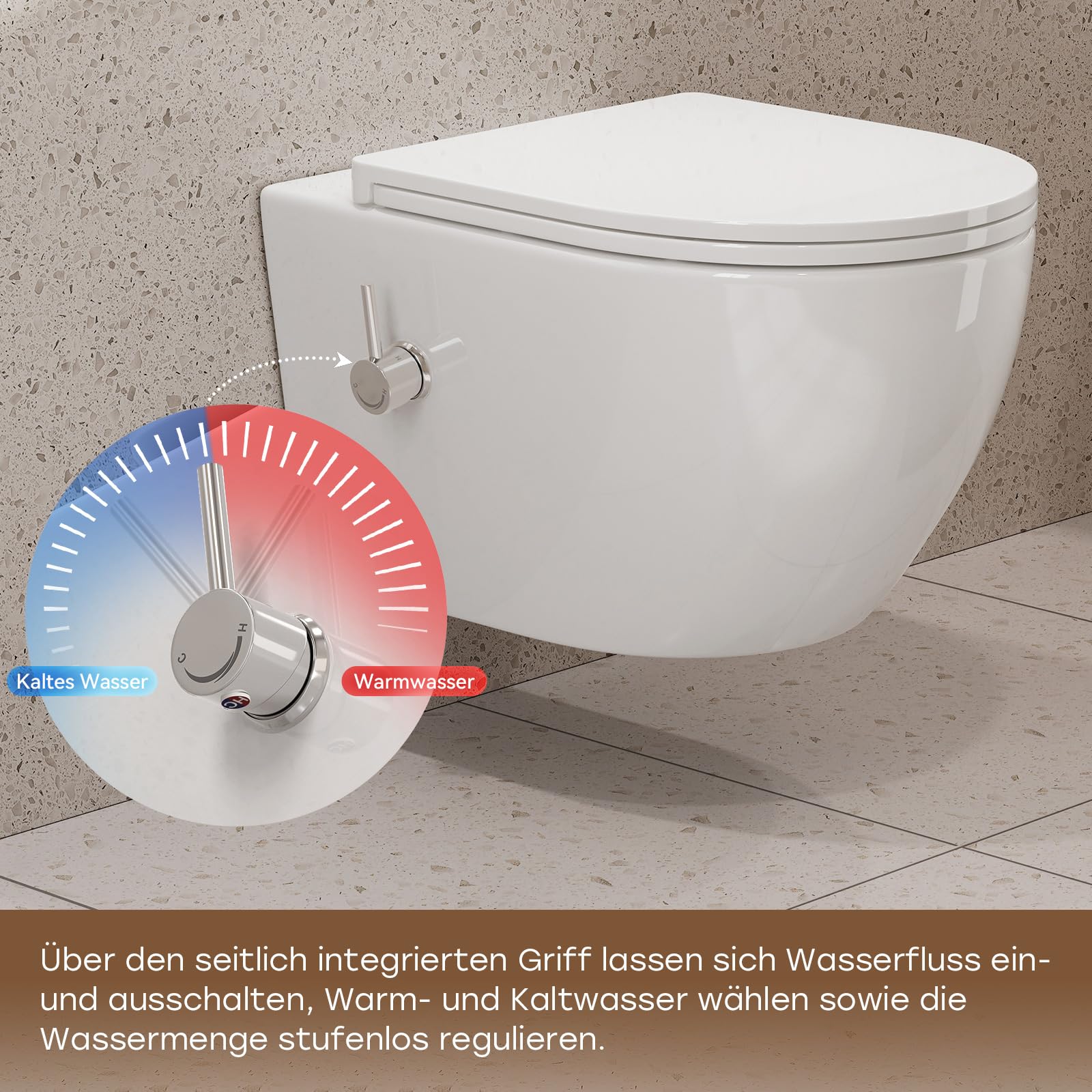 HOROW WC doccia con cassetta di risciacquo a incasso, set completo WC con elemento a parete anteriore con placca di comando, WC sospeso senza bordo con ugello integrato, WC doccia con rivestimento