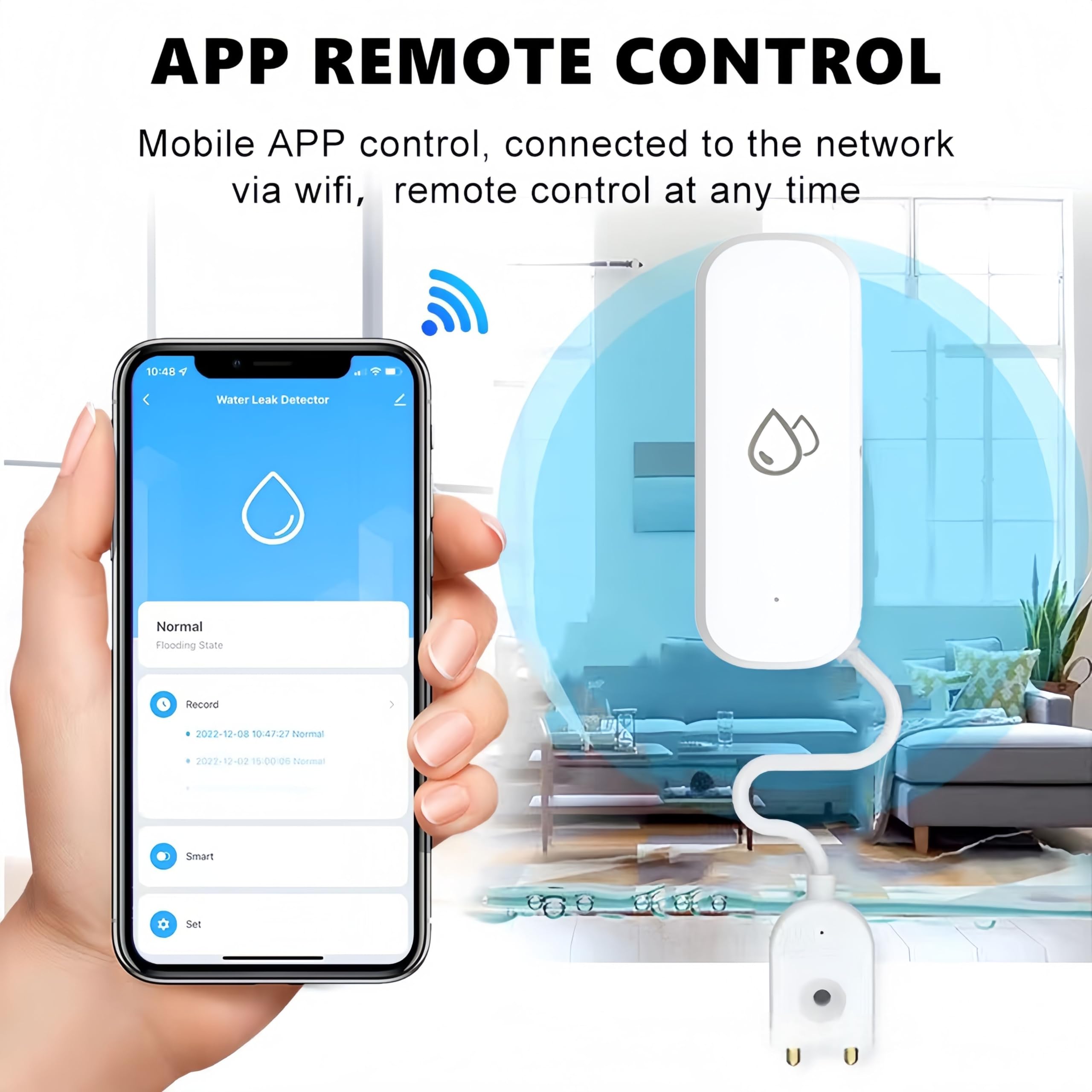 Mengshen 2er Pack WiFi Wasserleck & Wasserstand Detektor 2-in-1 Tuya Smart Sensor Alarm mit APP Alarm Niedriger Batterie Warnung für Keller Küche