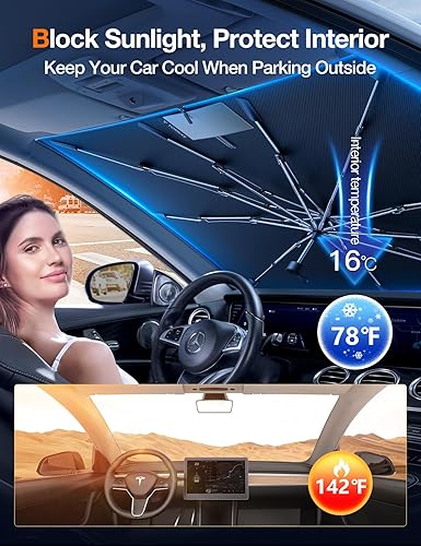 Miniatura 4 de TORRAS Parasol para parabrisas de automóvil fácil de usar Protector solar para parabrisas delantero con mango retráctil, bloquea los rayos UV del