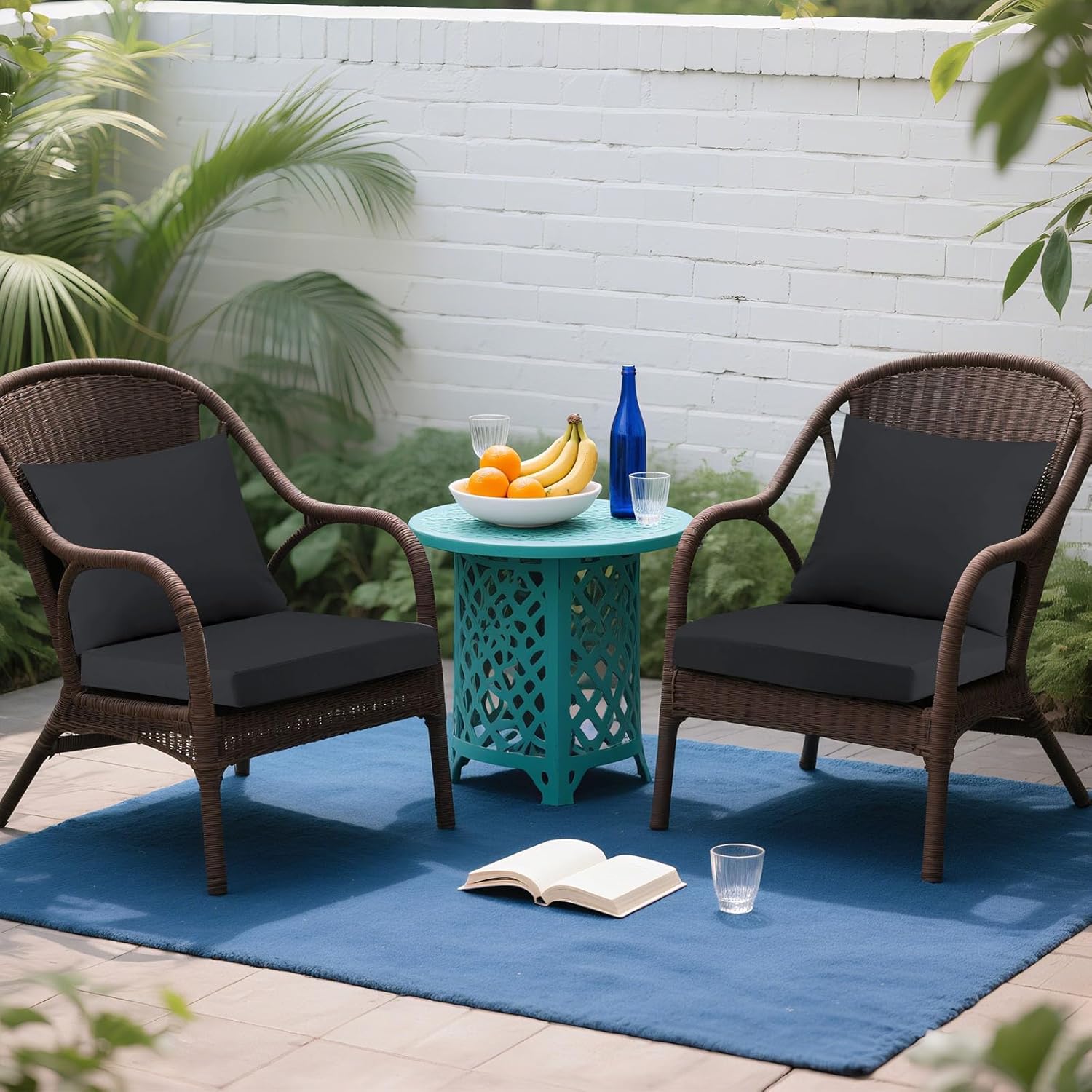 Outdoor Seat Cushion Set 22 x 22 In, Water-Resistant & Fade-Resistan, Patio Furniture Cushions with Removable Cover Deep Seat & Back Cushion with Handle and Adjustable Straps for Chair Sofa,2PC