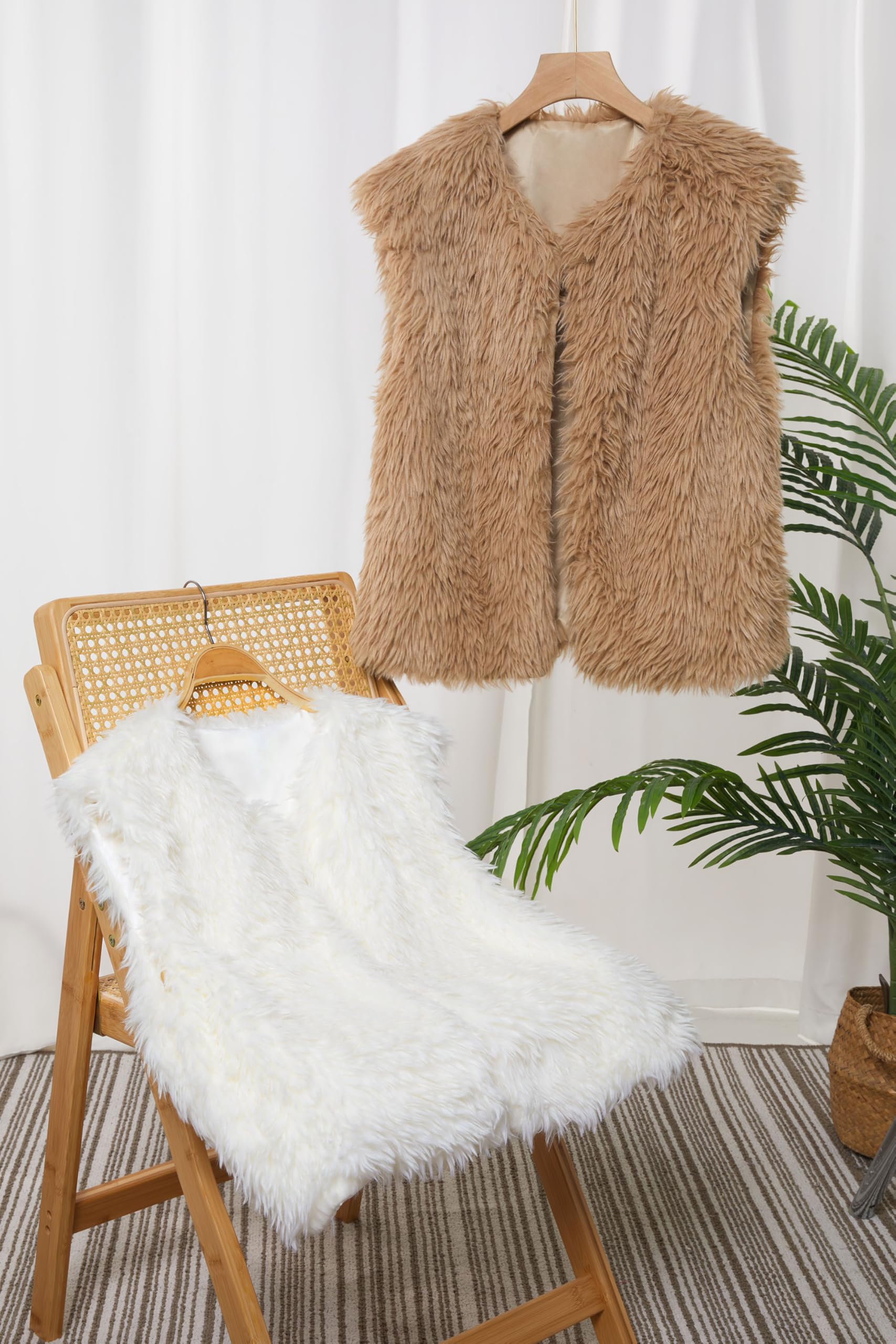Tankaneo Gilet da donna in pelliccia sintetica corto senza maniche caldo inverno shaggy aperto davanti
