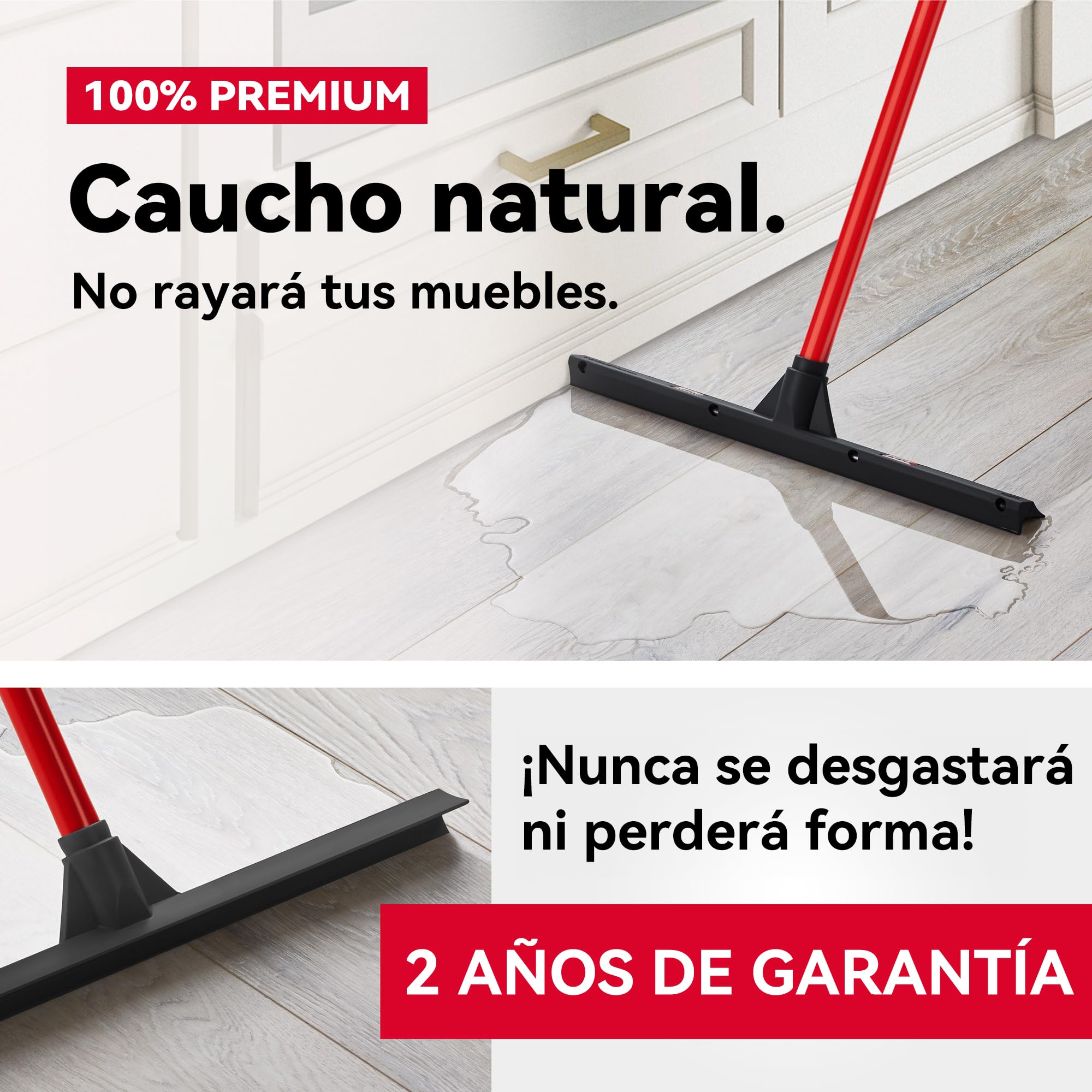Tyroler Empujar y Tirar Escobilla de Goma | Cabezal de 100% Goma de 44 cm | Mango de 140 cm | Escoba de Goma para Suelo | Haragan para Suelos Exterior | Aragan para Suelos | Araganes para el Suelo