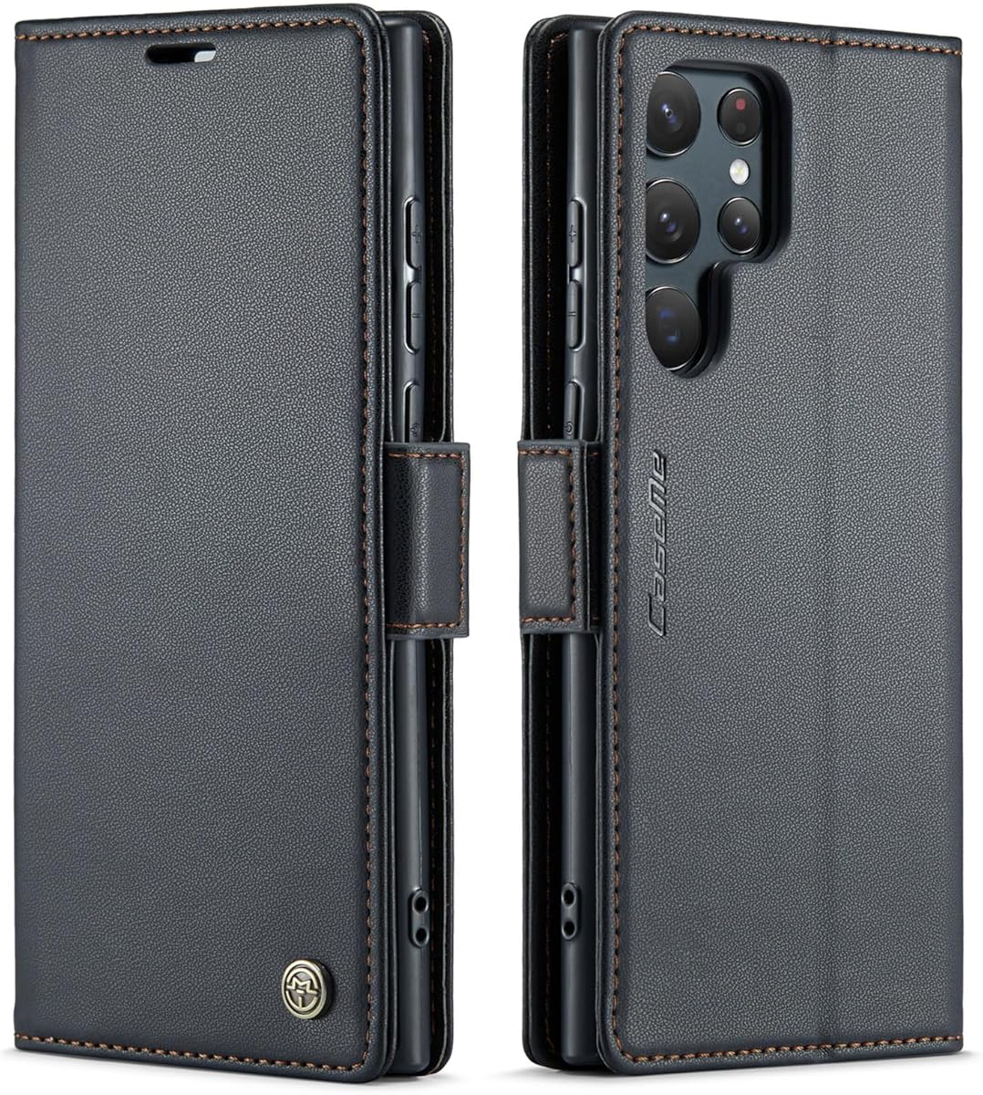 QLTYPRI Wallet Case for Samsung Galaxy S22 Ultra, Premium PU Leather Magnetic Flip Folio Case with RFID Blocking Credit Card Slots Kickstand Shockproof Protective Phone Case Cover - Black