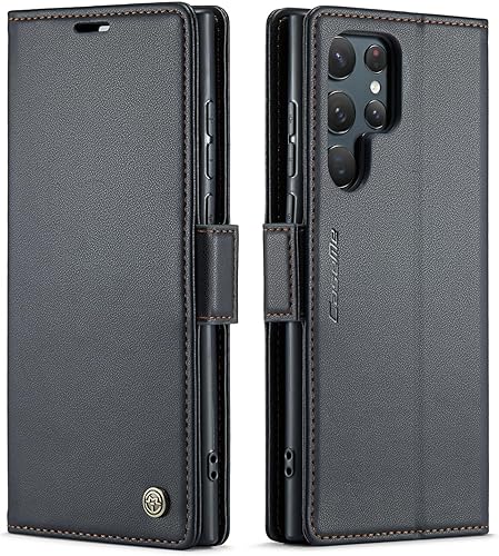 Miniatura 1 de QLTYPRI Funda tipo cartera para Samsung Galaxy S22 Ultra, funda magnética de piel sintética de alta calidad con bloqueo RFID, ranuras para tarjetas