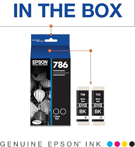 Miniatura 2 de EPSON 786 DURABrite Ultra Ink Paquete de cartuchos dobles negros de capacidad estándar (T786120-D2) funciona con WorkForce WF-5110, WF-5190,