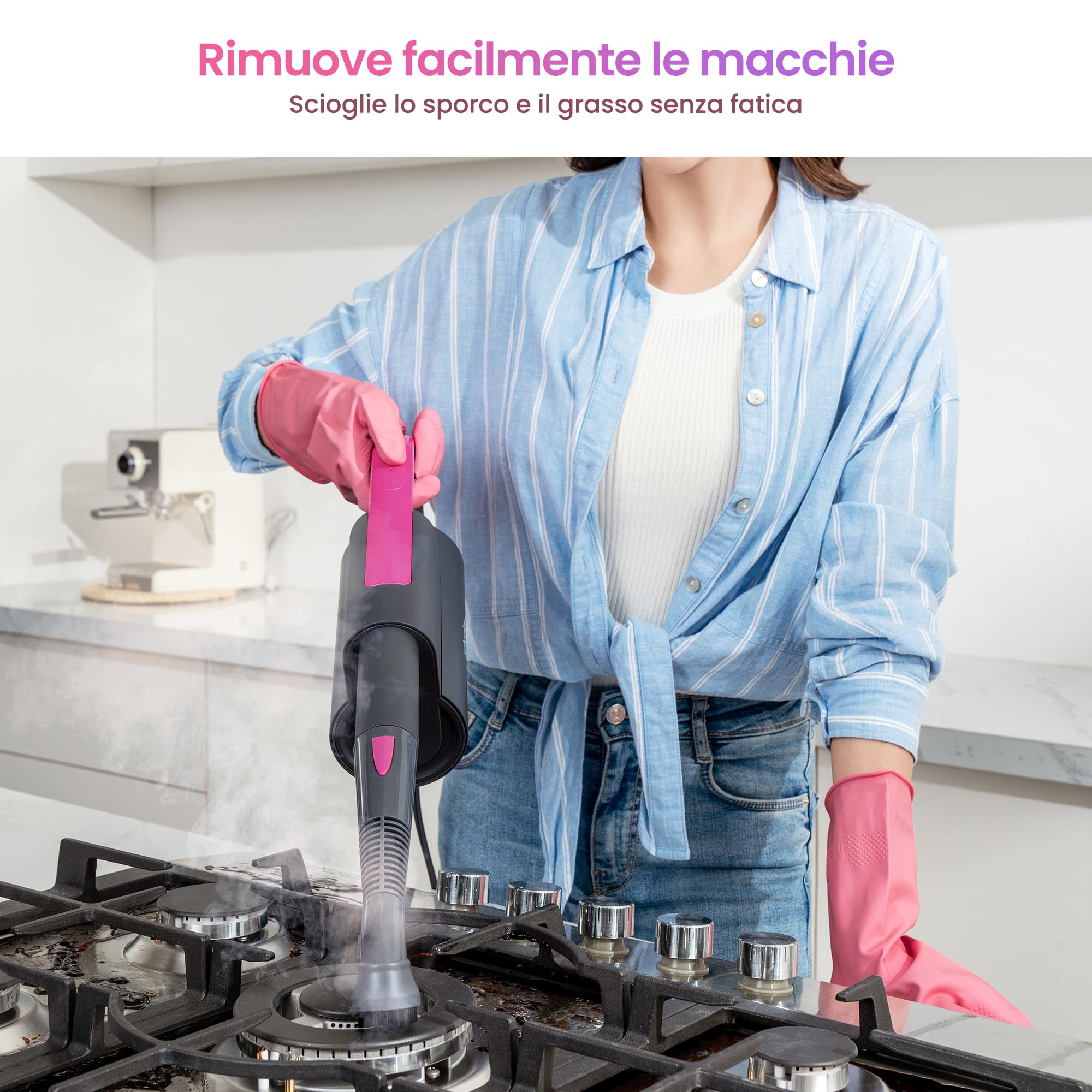 Schenley scopa a vapore 19-in-1 con vaporetto staccabile, design a doppio tubo per pavimenti, piastrelle, pareti e fughe, completo di accessori