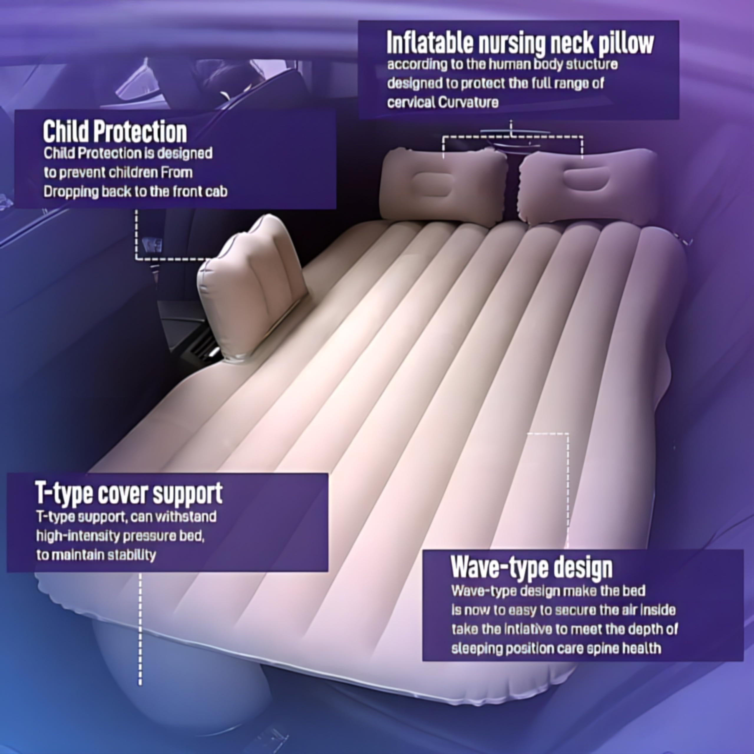 Car Air Bed with Pump & Pillows Comfortable Inflatable Back Seat Mattress for Road Trips & Outdoor Fun 2