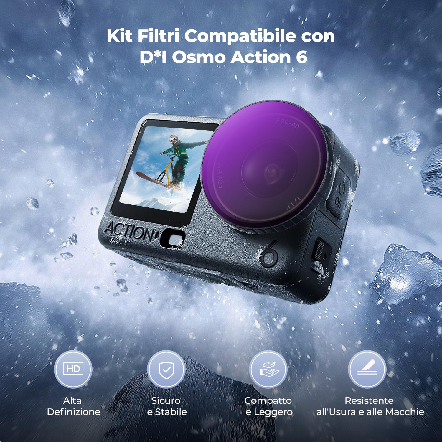 K&F CONCEPT Filtro per DJI Osmo Action 6 - Set di 4 pezzi CPL & ND8/16/32 - Dettaglio
