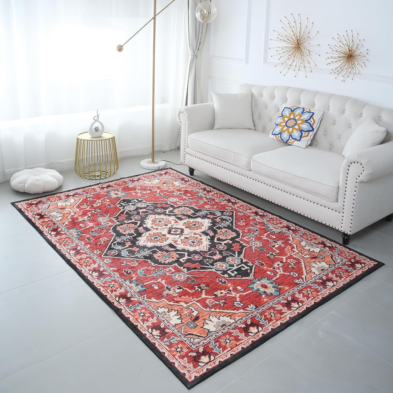 Poboton Boho Area Rug 2.6x5.2 Feet Orange Soft Oriental Rug