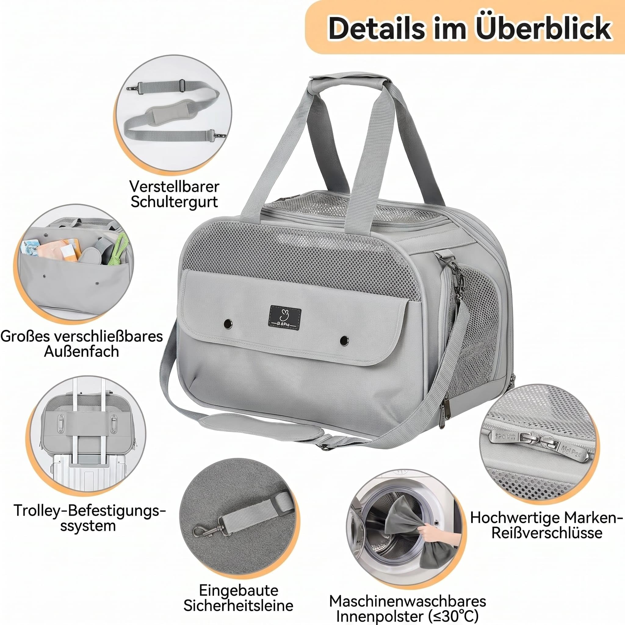 A 4 PET Transportbox Katze mit Auto patentieren Sicherheit Schnallen, Atmungsaktive Hundetasche Transporttasche für Hunde & Katzen bis 7 kg mit Verschließbare Reißverschlüsse & Sicherheitsgurt