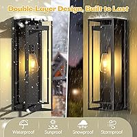 Vista 4 de 20in Outdoor Wall Light Dusk to Dawn-Black Modern Sconce Waterproof Exterior Lighting Fixture E26 Socket Porch Lights Extra Large Lantern for