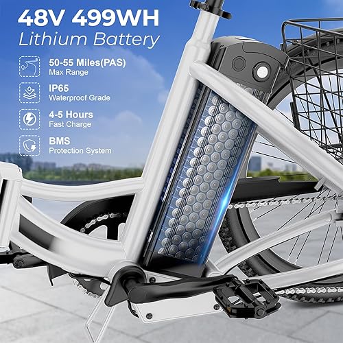 Vista 12 de ANCHEER Triciclo eléctrico para adultos, triciclo eléctrico pico de 600 W, 24 pulgadas, 499 Wh, bicicleta eléctrica plegable de 3 ruedas