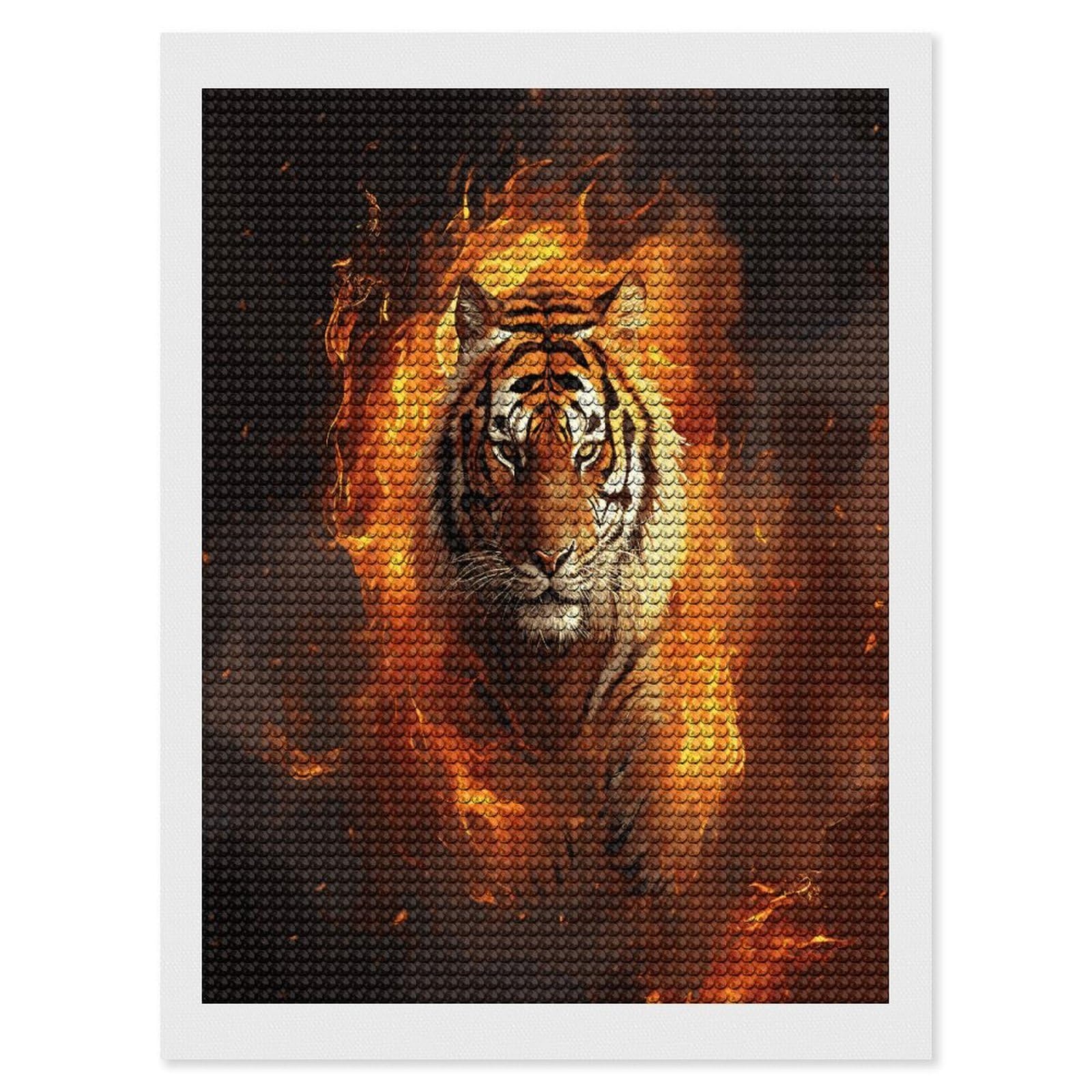 FekiLoot Cool Tiger in Flame Diamond Art Kits for Adults Diamond Painting Kits for Beginners DIY Diamond Art Kits Round Full Drill Diamond Dot Gem Painting for Home Wall Decor Gift 12"x16"