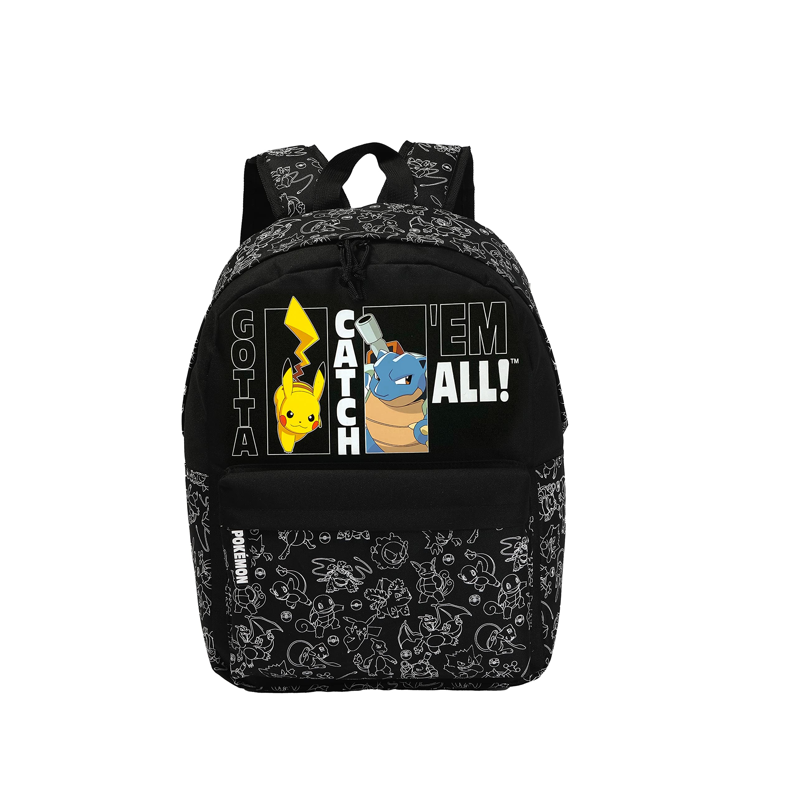 CYPBRANDS CyP Brands- Pokémon, Mochila Adaptable a Carro, Mochila Escolar, Pikachu, Squirtle, Color Negro, Producto Oficial