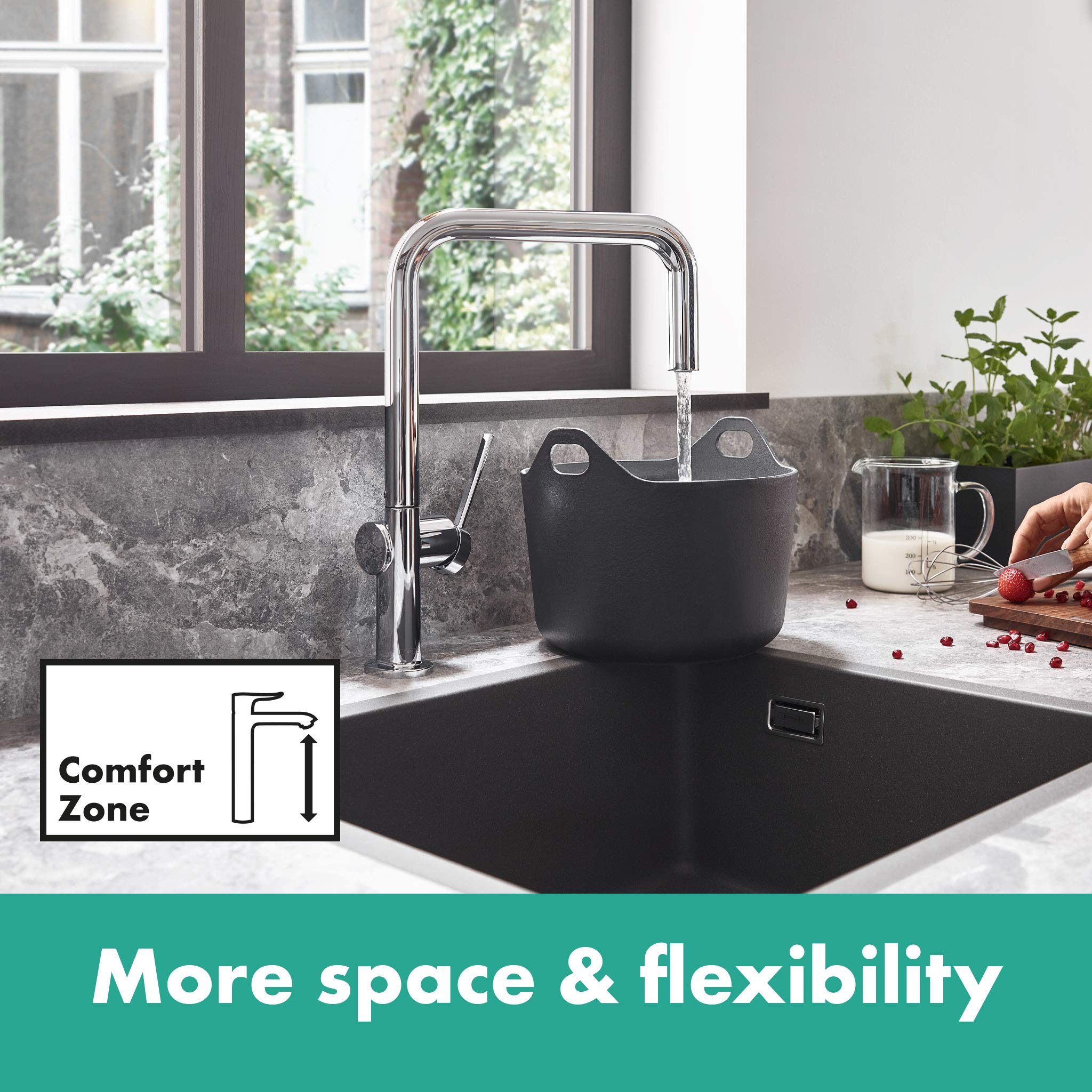 hansgrohe Pulsify S Puro - oszczędzający wodę komplet prysznicowy (EcoSmart) z termostatem, zestaw prysznicowy z główką prysznicowa, wąż, szyna i deszczownica okrągła (⌀ 260 mm), chrom, 24223000