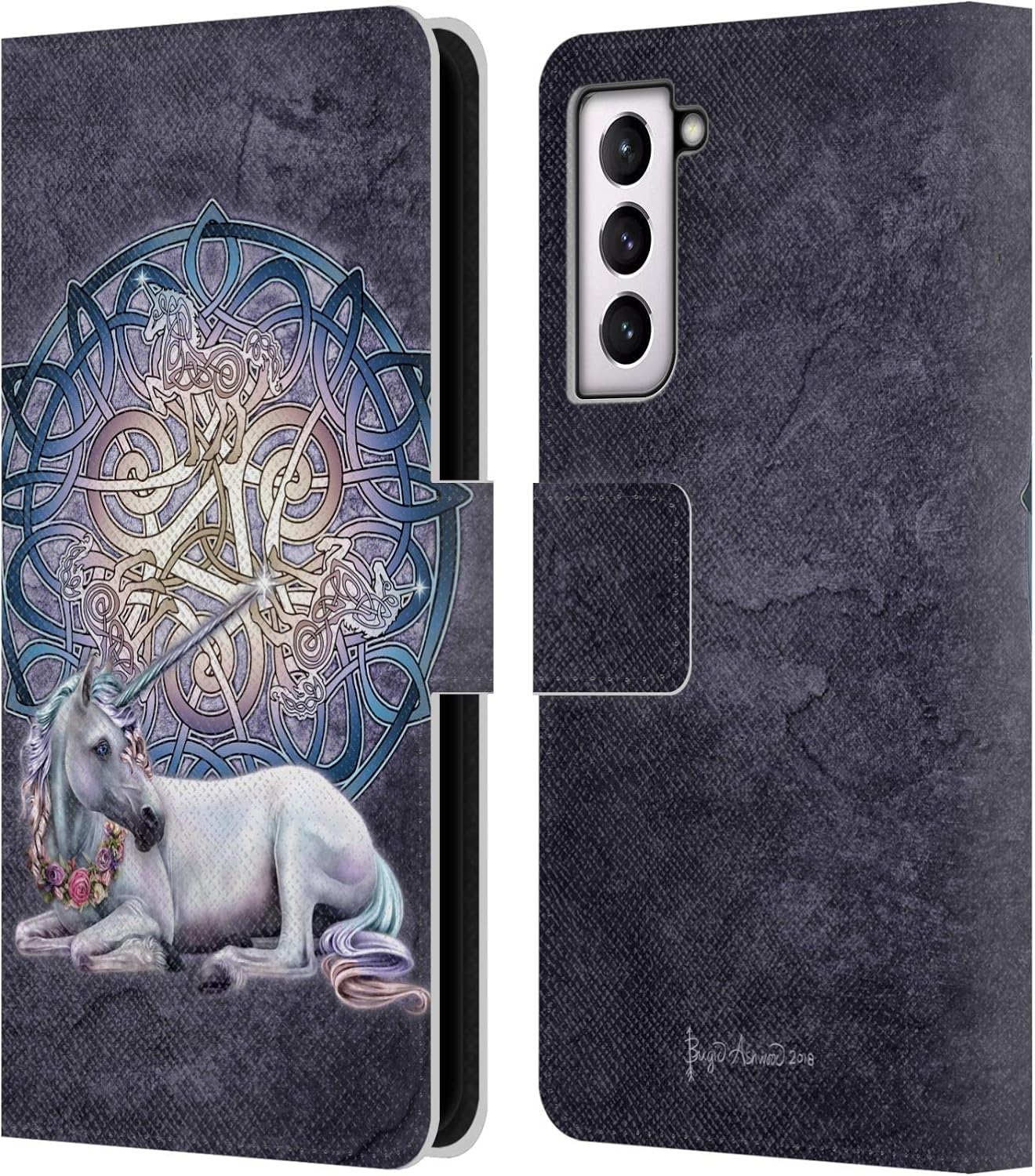 Head Case Designs Officially Licensed Brigid Ashwood Unicorn Celtic Leather Book Wallet Case Cover Compatible with Samsung Galaxy S21 5G