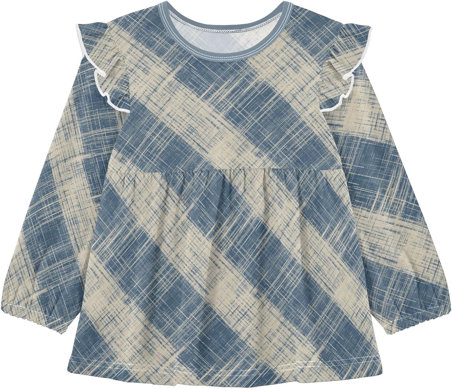 visesunny Toddler Clothes for Girls Shabby Vintage Plaid Long Sleeve Fall Shirts Cotton Top with Ruffle Collar