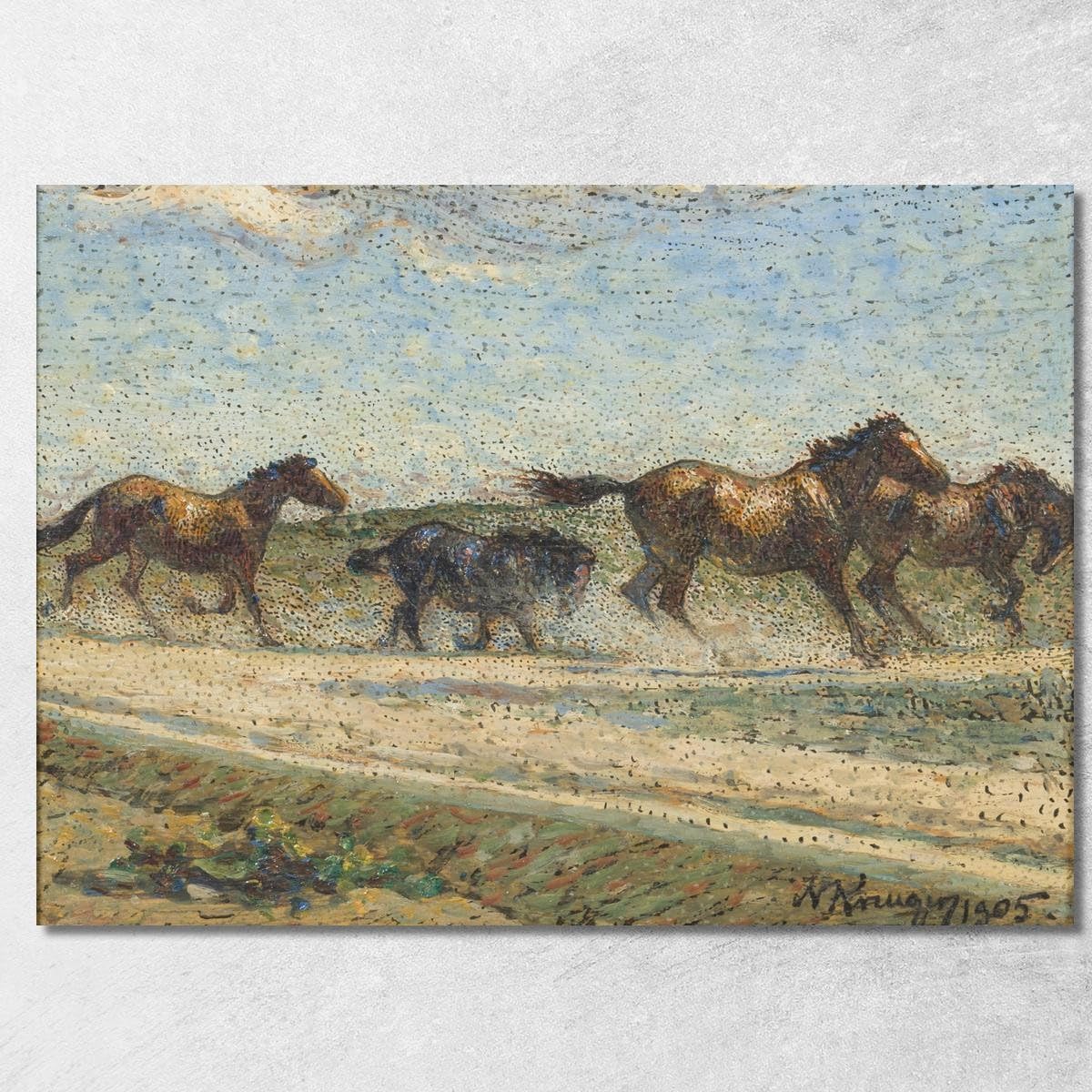 Tableau chevaux Nils Kreuger nkr26 | Grand cadre mural pour salon moderne 100x70