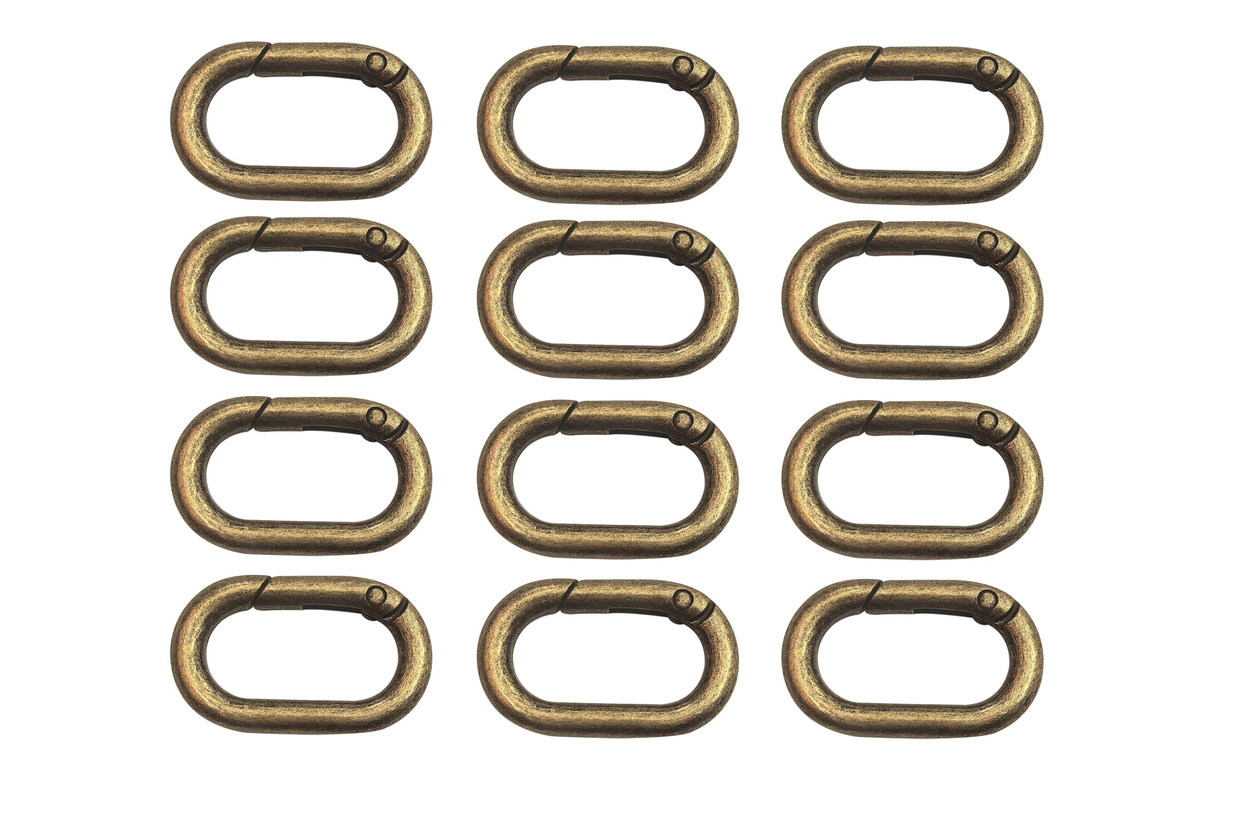 Bobeey 12pcs Antique Bronze Carabiner Metal Spring Key Ring,Spring Snap Hooks Clip,Oval Ring for Bags,Purses