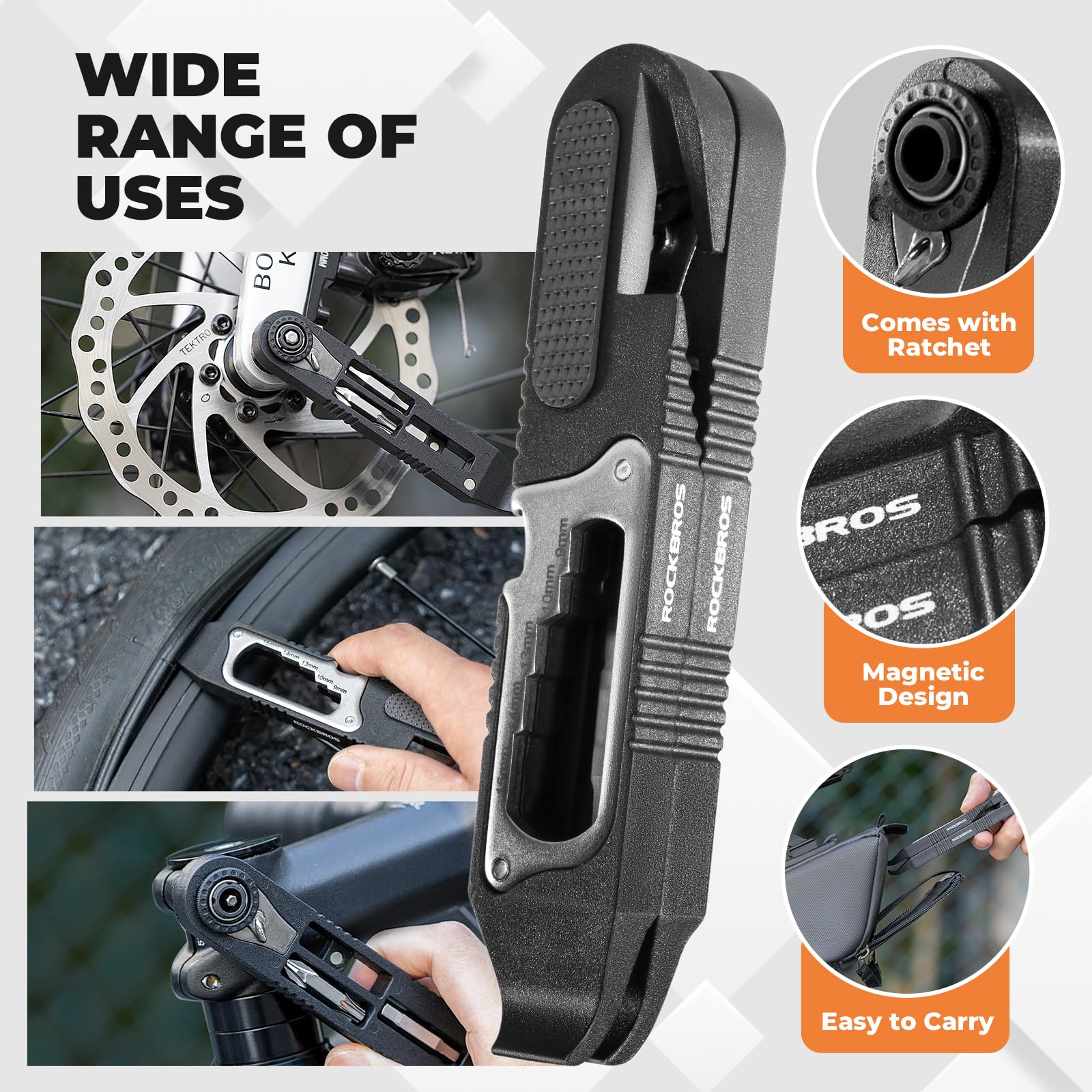ROCKBROS Fahrrad Multifunktionswerkzeug, 16 in 1 Multitool Fahrrad Werkzeug mit Ratschenschlüssel, Reifenheber, Mini Tool Set Reparaturset für Reifenwechsel und Unterwegs