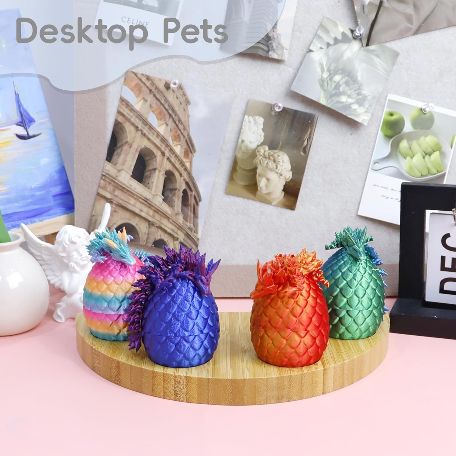 4PCS 3D Printed Dragon Eggs with Dragon Inside, Easter Basket Stuffers - Mini Mystery Egg Articulated Crystal Fidget Toy, Home Office Decor Executive Surprise Gift (Set A)