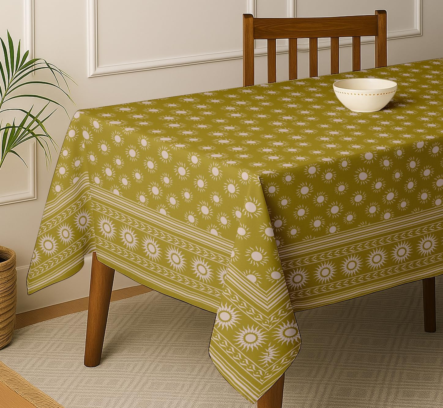 Block Design Tablecloth- Green 60x60 Inch Cotton Twill Dining Table Cover, Perfect for 4 Seater Tables, Durable, Protective & Washable, Ideal for Everyday Use, Festive Occasions & Gatherings
