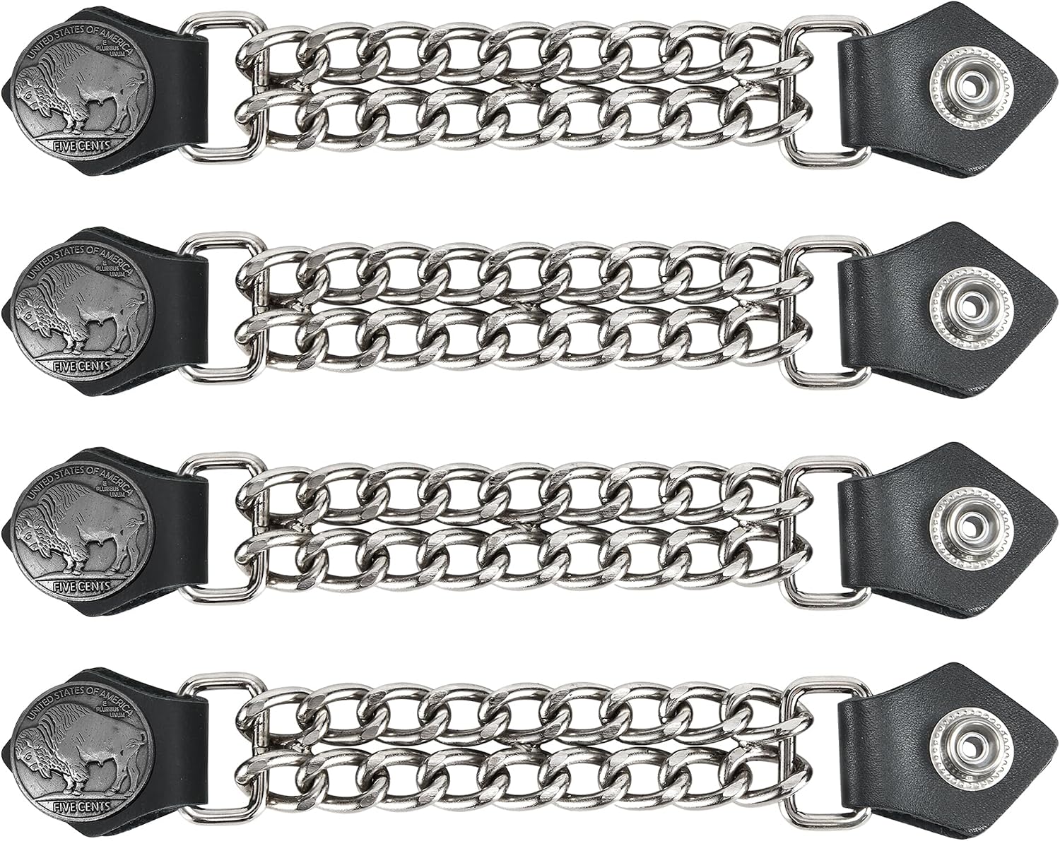 Dream Apparel Faux Leather Motorcycle Vest Extender for Men Biker Double Diamond Cut Chrome Chain 4PCS Per Set image 4