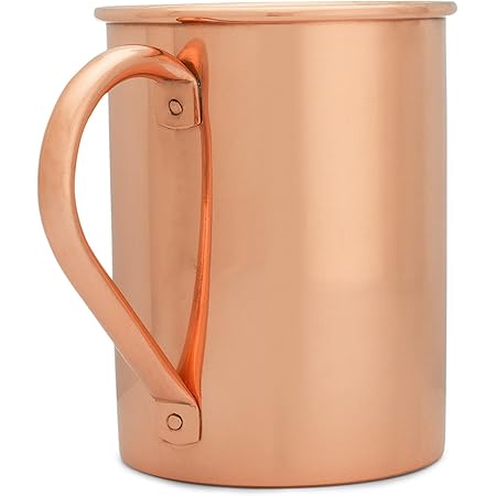 Copper Mules Moscow Mule PURE Copper Mug Handcrafted of 100% Pure THICK Copper - Straight Smooth Finish - RAW Copper Interior - Authentic and Strong Riveted Handle - Holds 16 ounces