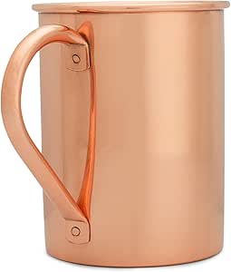 Copper Mules Moscow Mule PURE Copper Mug Handcrafted of 100% Pure THICK Copper - Straight Smooth Finish - RAW Copper Interior - Authentic and Strong Riveted Handle - Holds 16 ounces