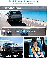 Vista 2 de Cámara de espejo retrovisor 4K 2026 de 12 pulgadas con sensor STARVIS 2, cámara de tablero de espejo frontal y trasero 4K+2.5K + cámara