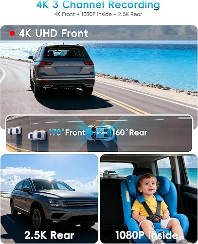 Miniatura 4 de Cámara de tablero de espejo 4K 2025 frontal y trasera en el interior, monitor de bebé 4K+2.5K+1080P para automóvil, cámara de espejo retrovisor de 3