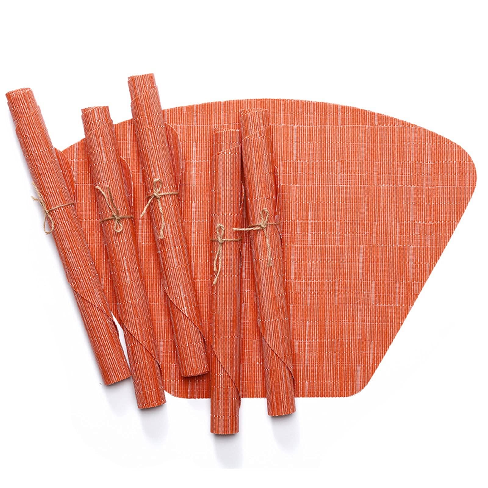 4 Manteles Individuales, Patrón Sectorial Bambú Vinilo y Poliéster Mantel Individual, Naranja, 48 x 33 cm