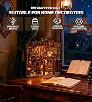 Vista 2 de Roroom Kit de casa en miniatura para bricolaje, rincón de libros de ensueño con luz LED, rompecabezas de madera 3D, kit de casa de muñecas