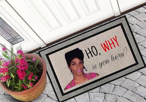 Ho, Why is You Here, Felpudo de puerta de Ho Why is You Here - Tapete gris sublimación, Joseline Hernández, tapete divertido para puerta