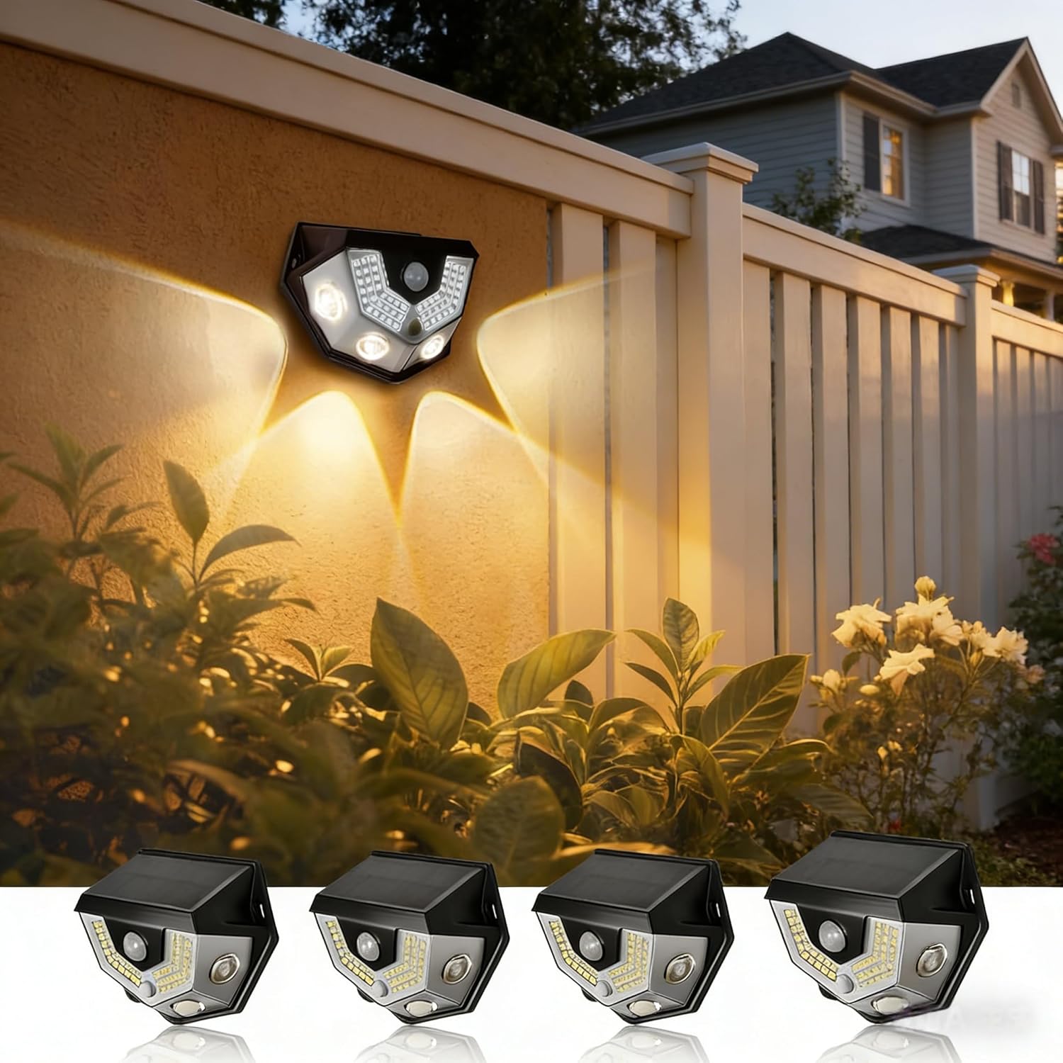 Photo voltaic Movement Sensor Lights Out of doors, 2-in-1 Wall & Fence Gentle, 10-12H Runtime, IP64 Waterproof, Auto On/Off, for Backyard Yard Pathway Storage Porch Deck Step Safety Lighting