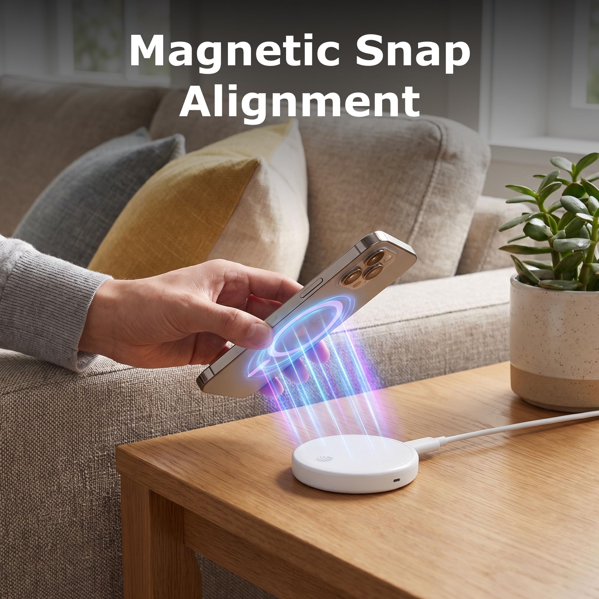 AT&T 25W Qi2 2 Pad di ricarica wireless magnetico costruito in cavo USB C | Rilevamento di oggetti estranei, allineamento magnetico, design compatto sottile, telefoni compatibili, comodino da scrivania