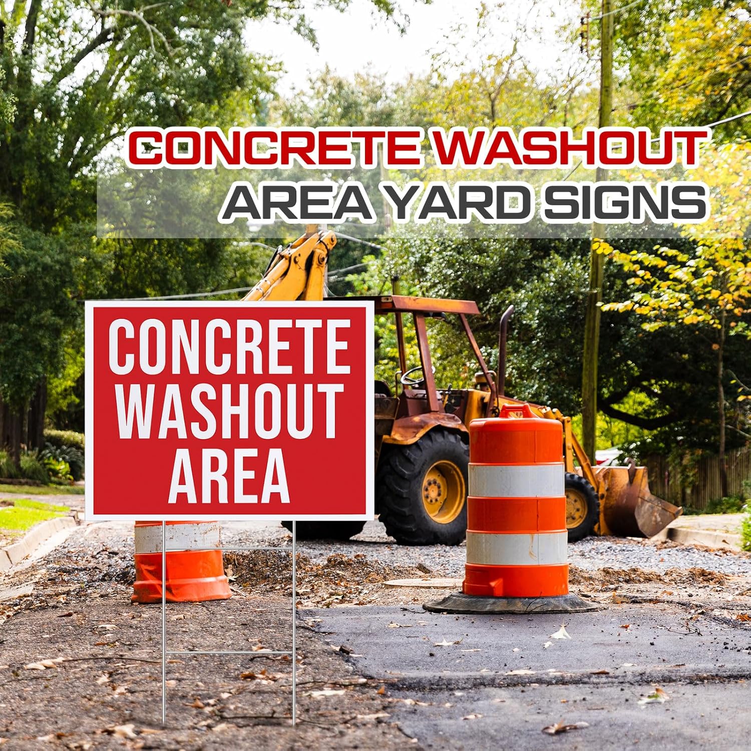 Set of 4 Concrete Wash Out Sign with Metal Stand 18 x 24 Double Sided Concrete Washout Sign Durable and Weatherproof Plastic Board Caution Danger Safety Security Warning Notice Boards