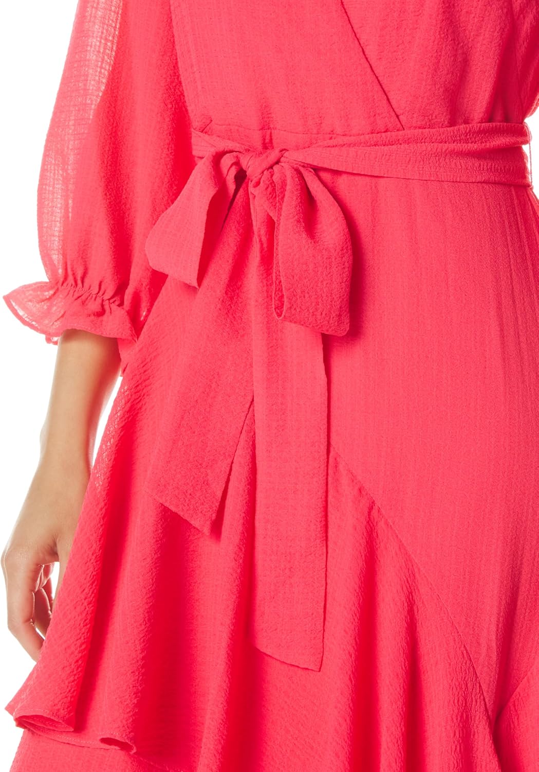 Maison Tara Womens 3/4 Sleeve Ruffle Front Faux Wrap Midi Dress - Image 5