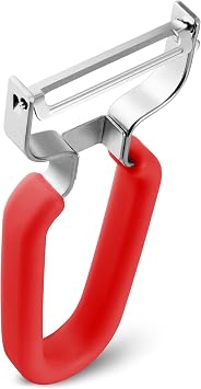 Swissler Silicone Non Slip Grip Ultra Sharp Stainless Steel Swiss Y Peeler For Fruits And Vegtables RED