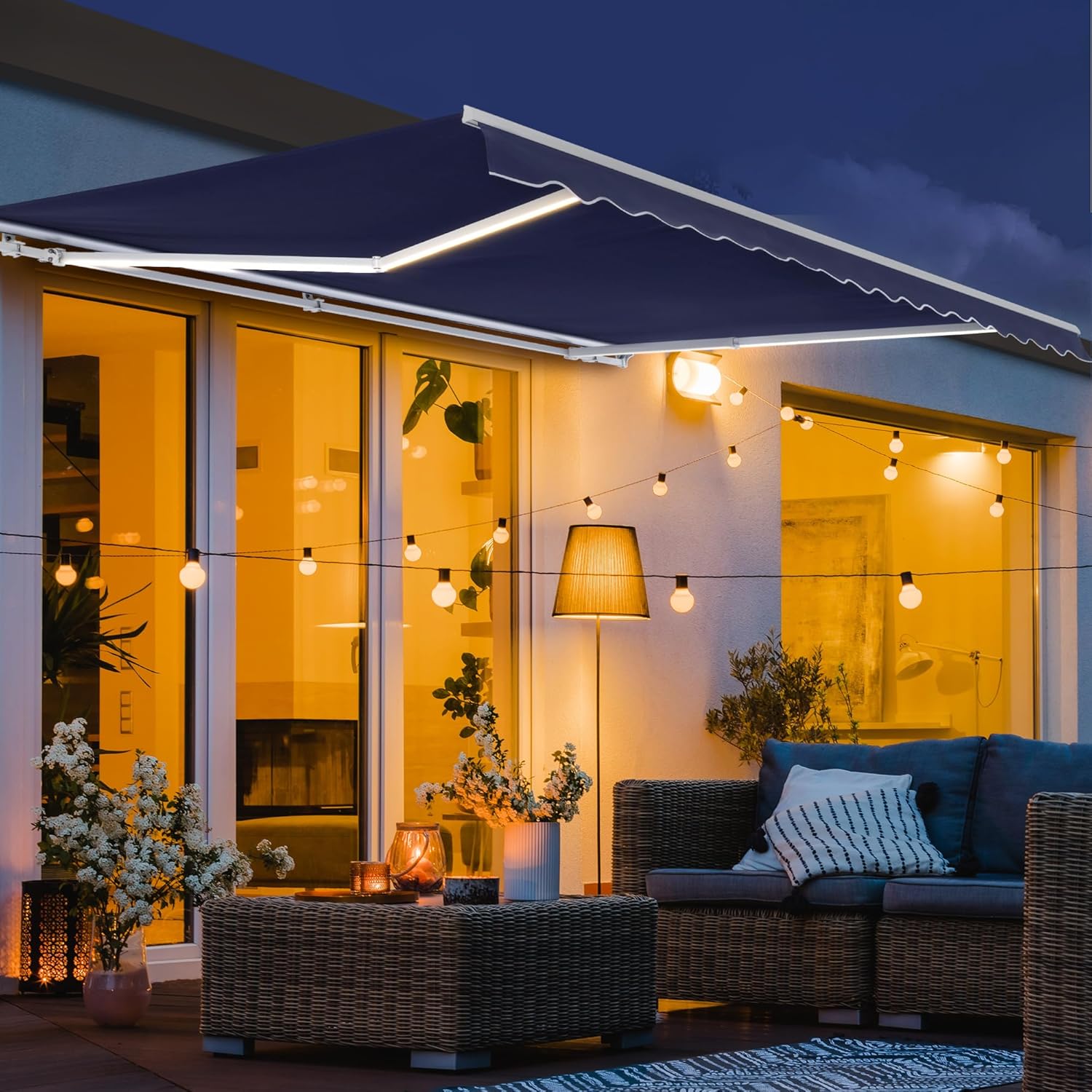 Diensweek 12'x10' Patio Awning Retractable, Fully