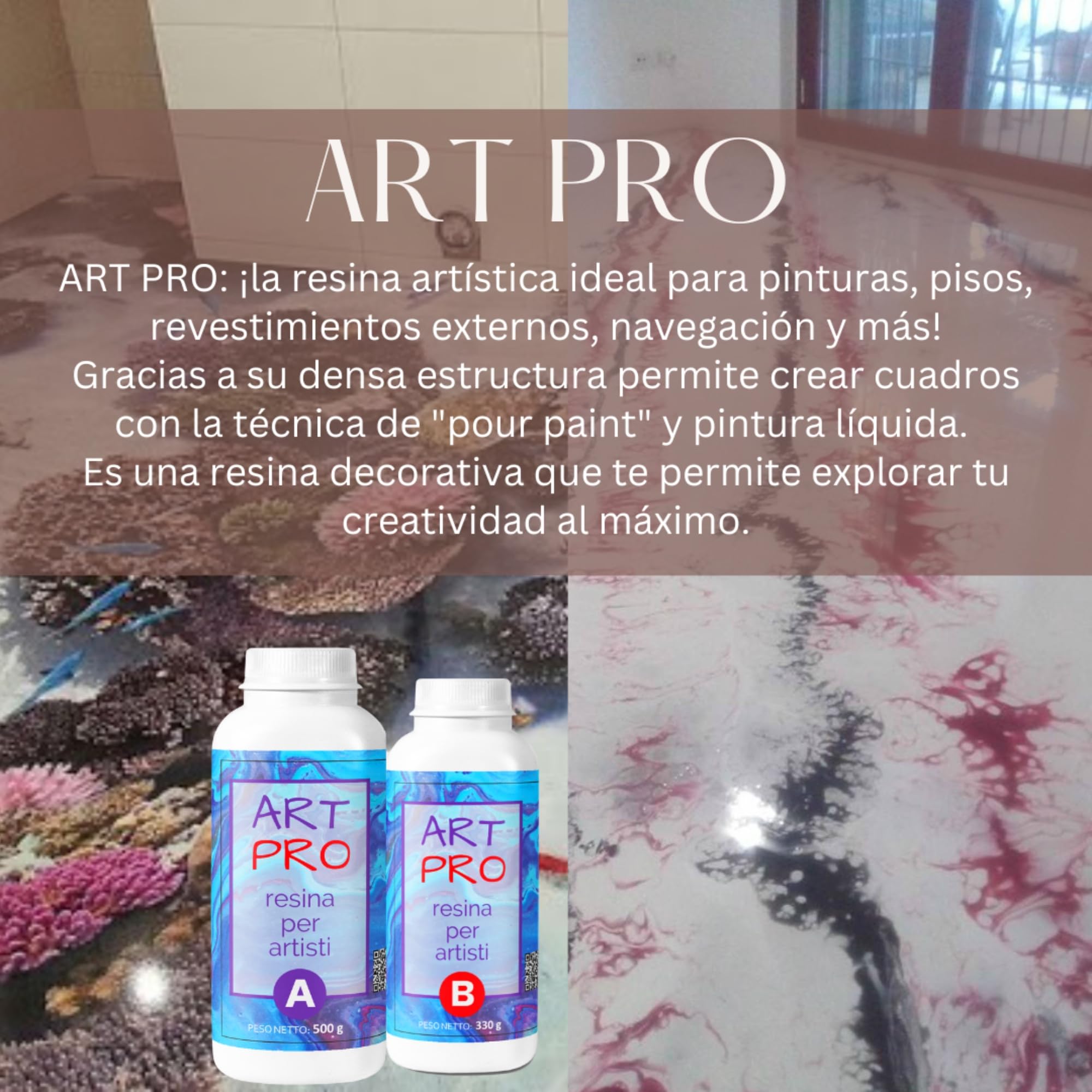 RESIN PRO Resina epoxi Art Pro 1,66 kg Resina epoxi Transparente Ideal para bandejas, Cuadros y revestimientos y Suelos artísticos – Certificada no tóxica