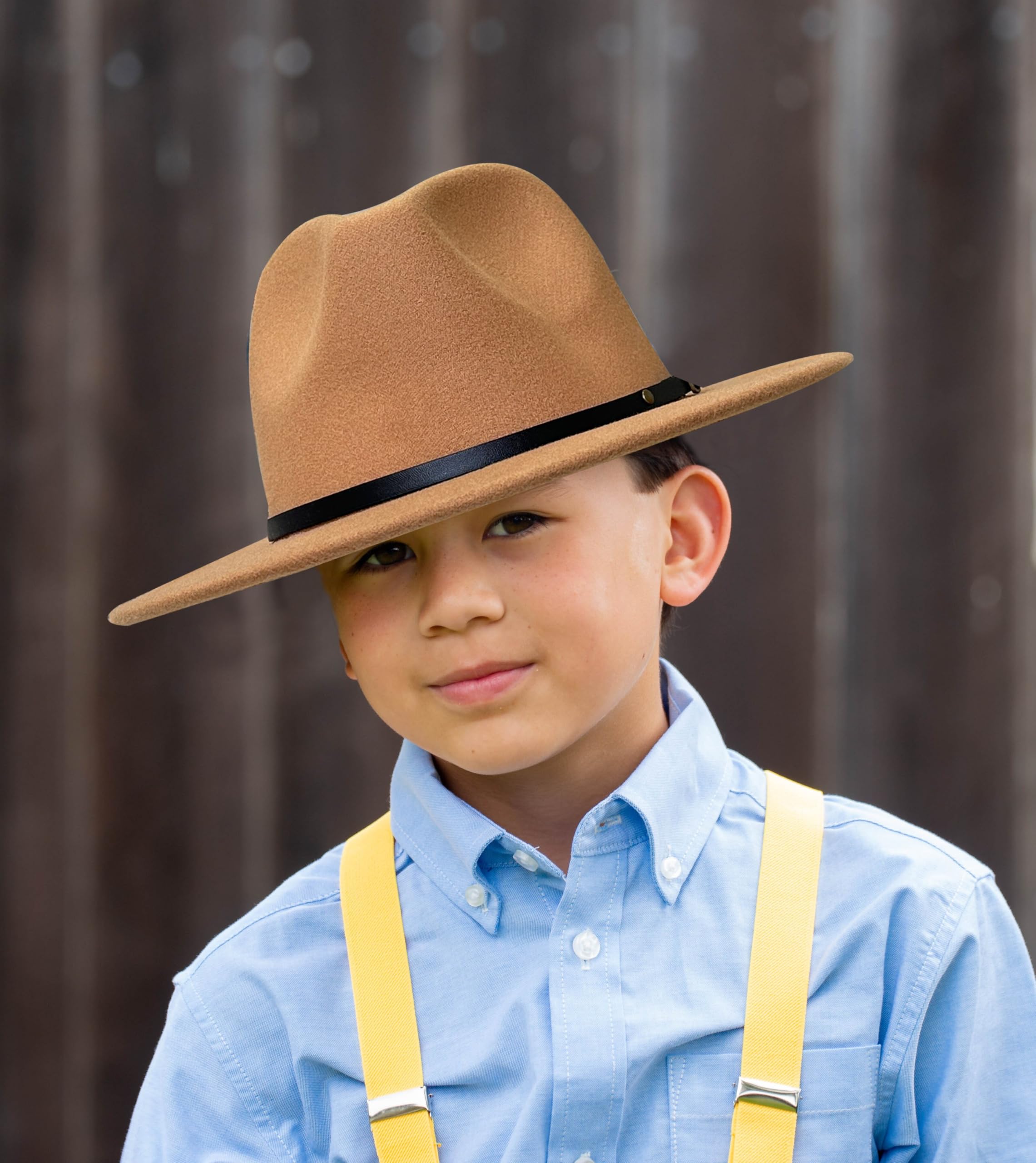 Jastore Gorro de fieltro de lana para niños y niñas, diseño clásico de ala ancha, con lazo, para bolos - marr�n - 4- 9 años